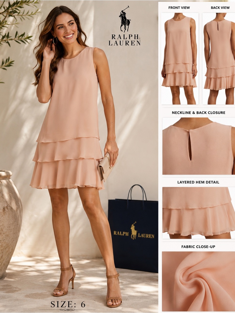 Ralph Lauren Blush Tiered Chiffon Mini Dress